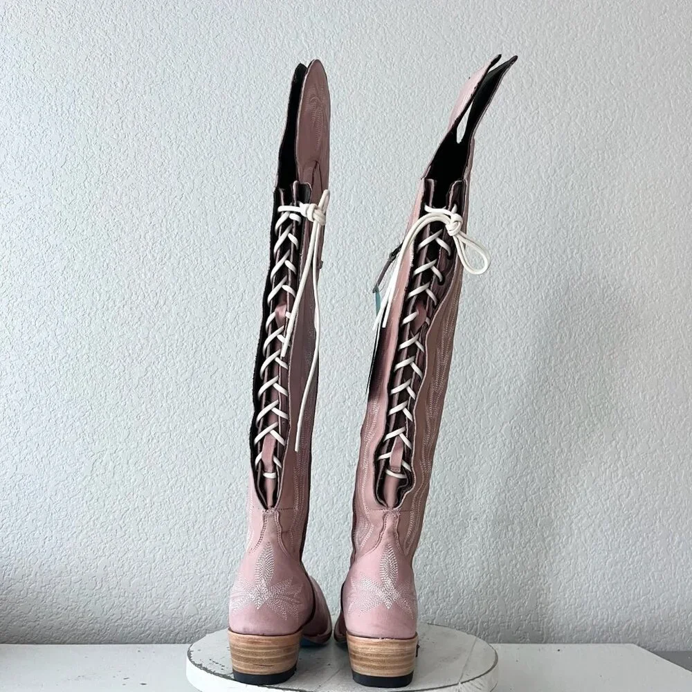 Lane LEXINGTON Over the Knee Pink Cowboy Boots Western Cowgirl Snip Toe Tall 6.5